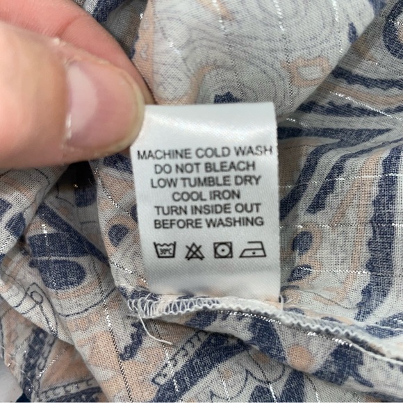 Tularosa Evolette Blue & White Paisley Pom-Pom Metallic Thread Mini Dress Size M - Picture 16 of 16